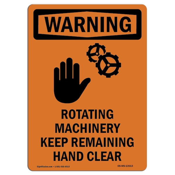OSHA WARNING Sign, Rotating Machinery W/ Symbol, 10in X 7in Aluminum, 7" W, 10" H, Portrait
